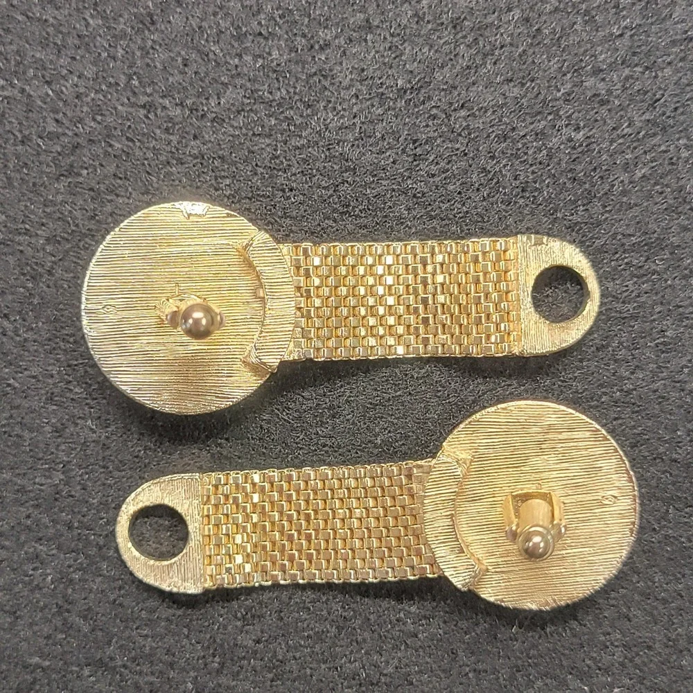 Swank Cufflinks Brown Gold Vintage 1960s Ceramic Delft Windmill Mesh Wrap